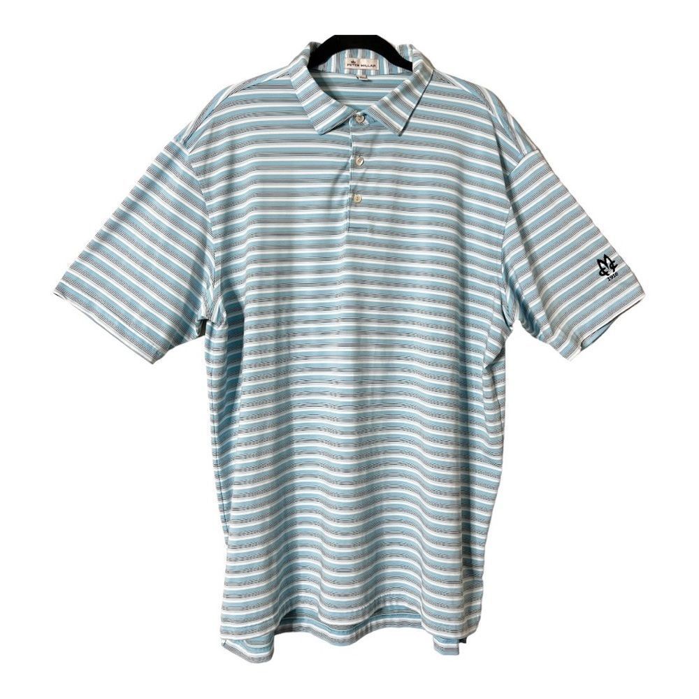 Peter Millar Men’s Blue White Striped‎ Polo Golf Shirt Size Extra Large